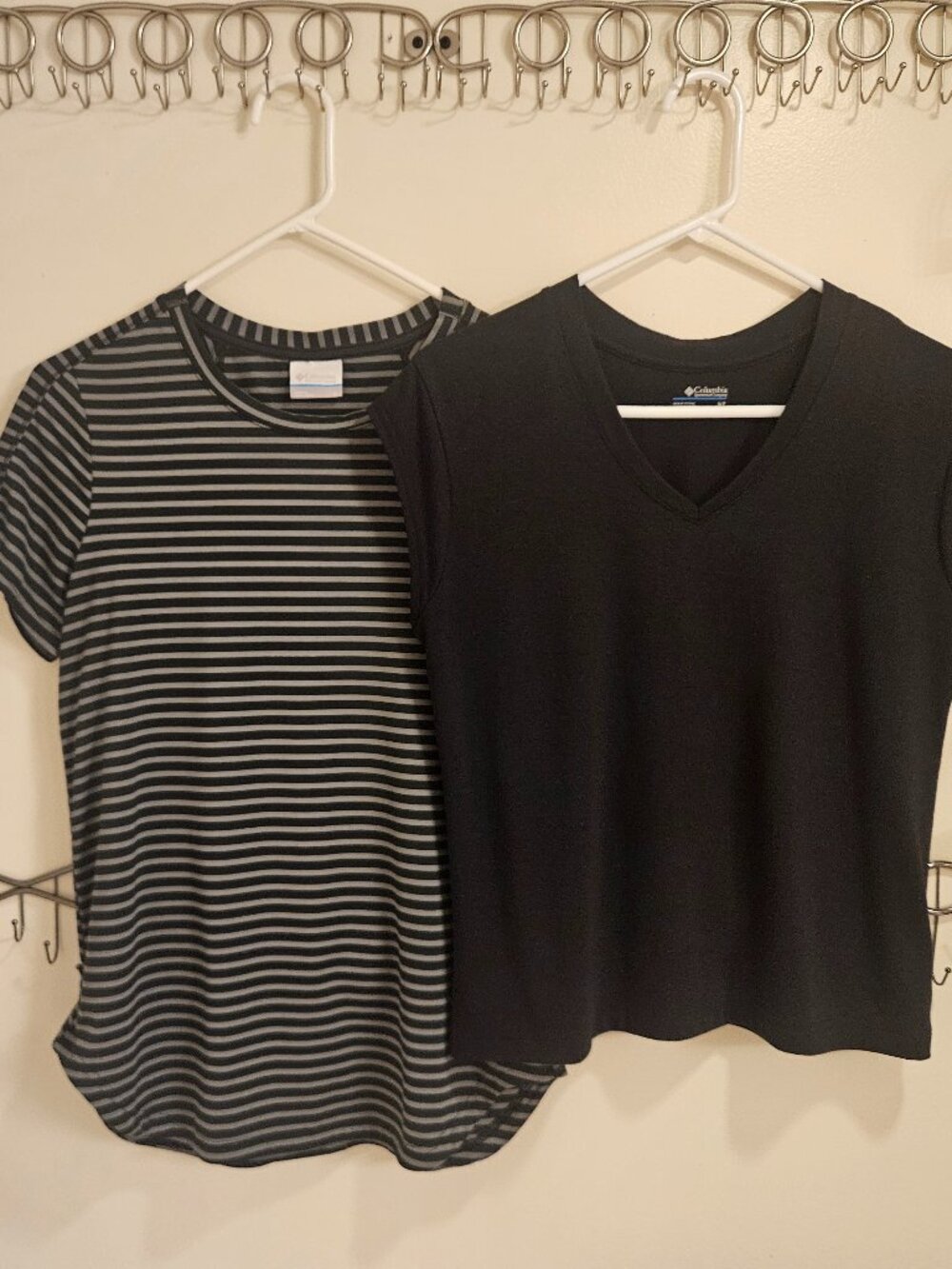 Columbia Tees - Two for the Price of 1! Size Small, Black and Black/Gray Stripe